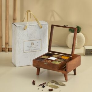 Brick Brown Legged Spice Box, Mango Wood image 6