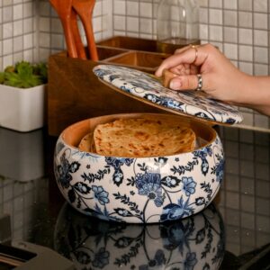 Brick Brown Floral Roti Box, Mango Wood image 4