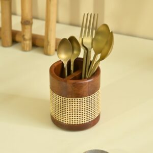 Brick Brown Tresso Cutlery Holder, Mango Wood image 5