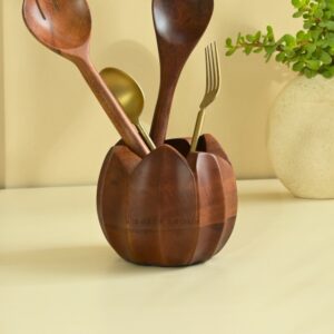 Brick Brown Lotus Cutlery Holder, Mango Wood image 4