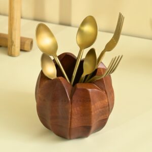Brick Brown Lotus Cutlery Holder, Mango Wood image 7