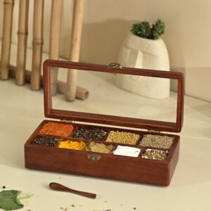 Brick Brown Prism Masala Box, Mango Wood image 4