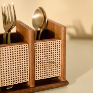 Brick Brown Nora Cutlery Holder, Mango Wood image 3