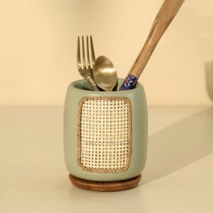 Brick Brown Jali Cutlery Holder, Mango Wood image 2