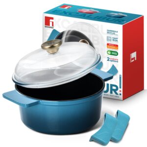 Excalibur Light Cast Iron 26cm (5L) Casserole with Lid - Blue