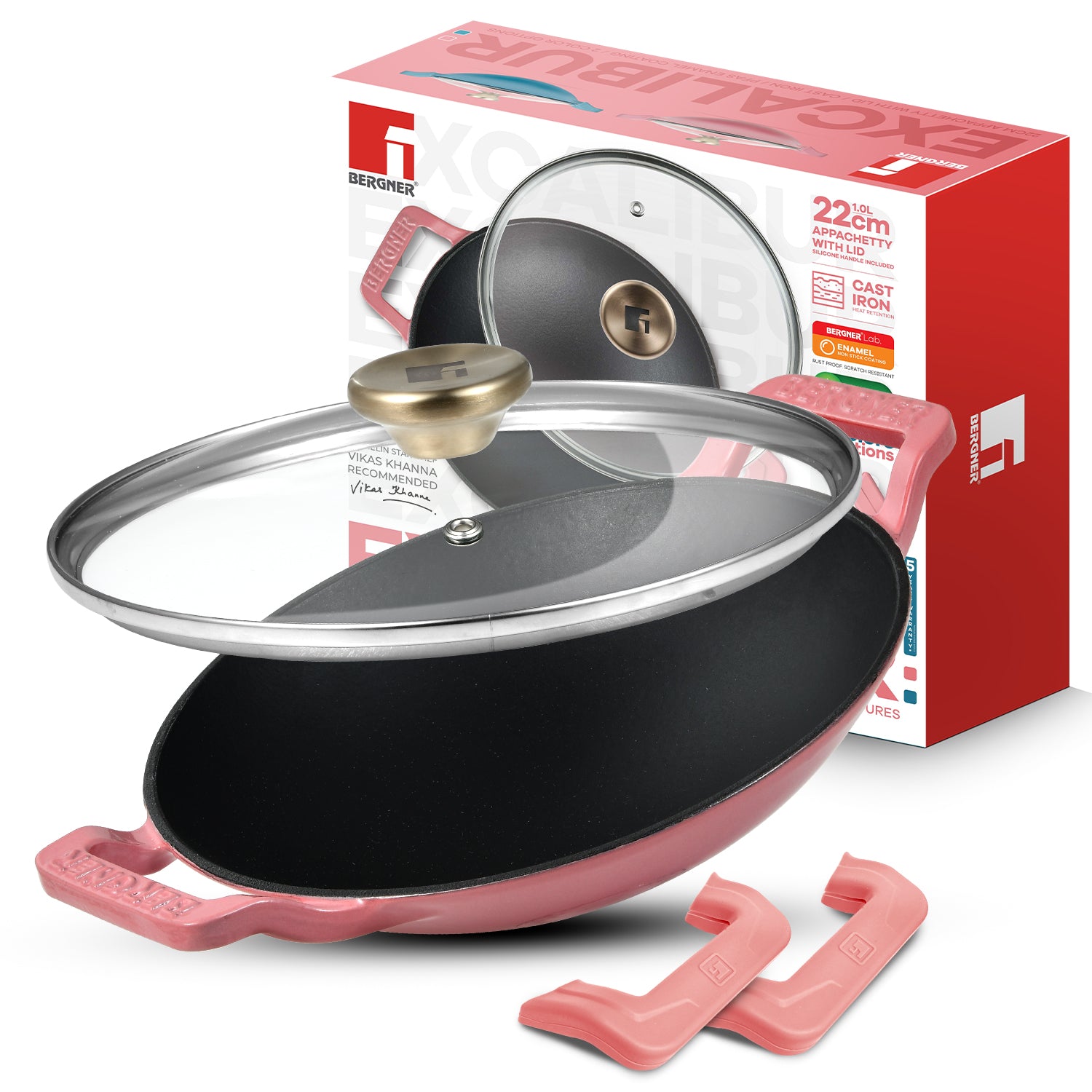 Excalibur Light Cast Iron 22cm (1L) Appachetty with Lid - Induction Bottom