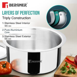 Argent TriPly Stainless Steel 18cm (2.4 L) Tope - Induction Bottom image 4