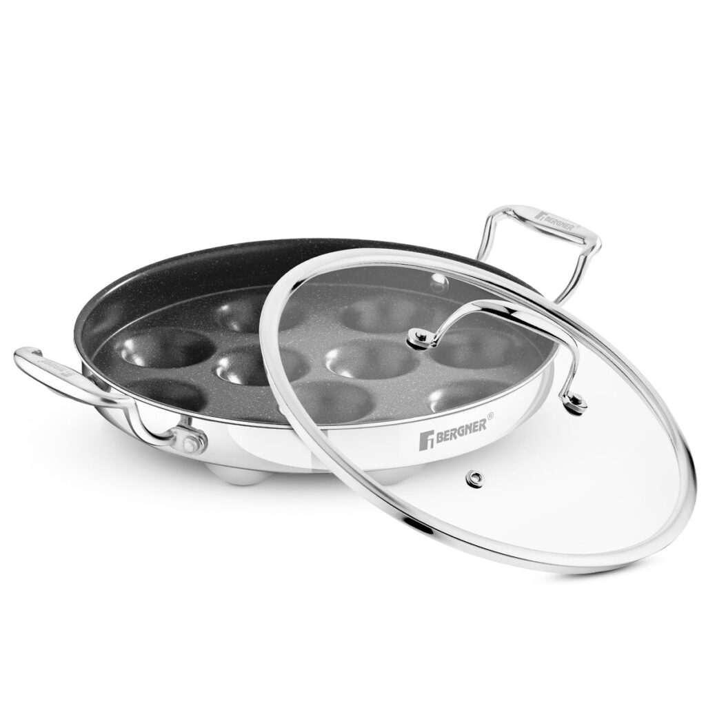 Argent Samsara Tri-Ply Stainless Steel Round Paniyarakkal with 11 Pits (25cm Diameter) - Induction Bottom