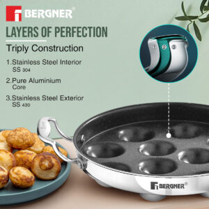 Argent Samsara Tri-Ply Stainless Steel Round Paniyarakkal with 11 Pits (25cm Diameter) - Induction Bottom image 5
