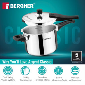 Argent Classic Triply Outer Lid Pressure Cooker 5.5L - Induction Bottom image 4