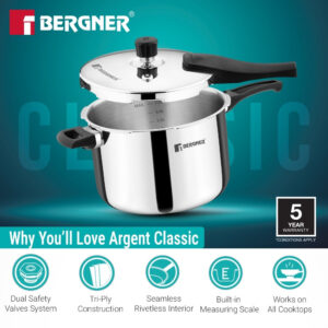Argent Classic Triply Outer Lid Pressure Cooker 8.0L - Induction Bottom image 4