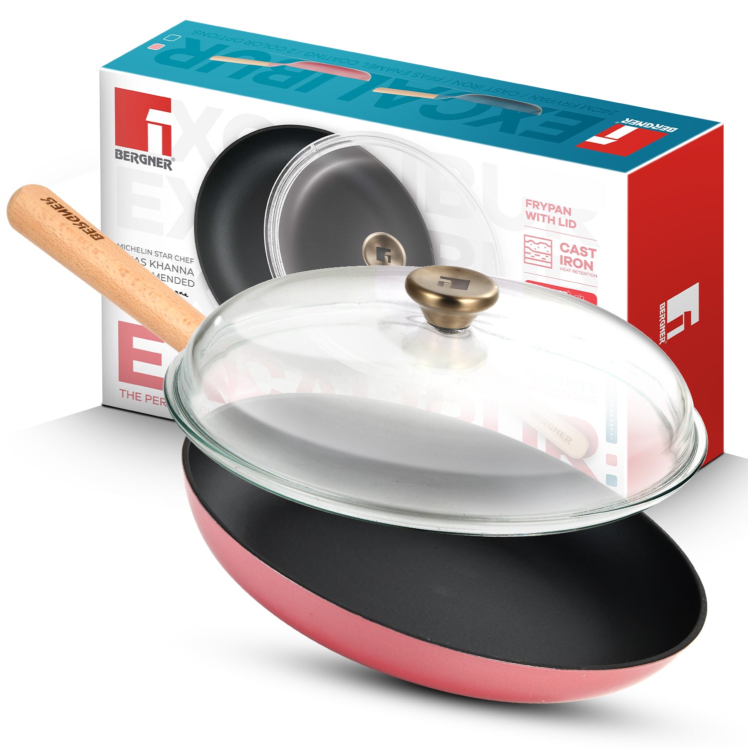 Excalibur Light Cast Iron Frypan with Lid 28cm - Induction Bottom
