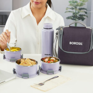 Glory Round Lunchbox with Stainless Steel Bottle, Lavender image 7
