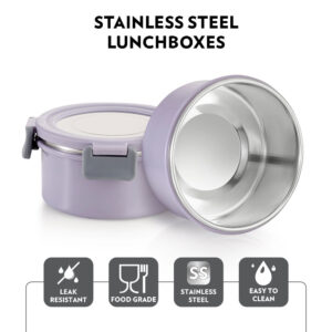 Glory Round Lunchbox with Stainless Steel Bottle, Lavender image 4