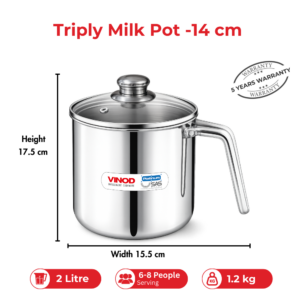 Vinod Platinum Triply Milk Pot 2 Litre - 14 cm with Glass Lid image 7