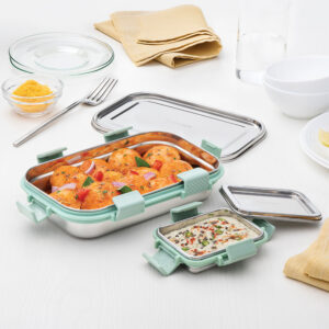 Slim Rectangular Stainless Steel Lunch Box, Green image 5