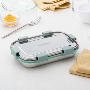 Slim Rectangular Stainless Steel Lunch Box, Green image 7