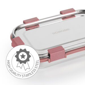 Slim Rectangular Stainless Steel Lunch Box, Pink image 2