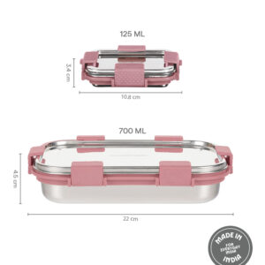 Slim Rectangular Stainless Steel Lunch Box, Pink image 3