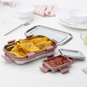 Slim Rectangular Stainless Steel Lunch Box, Pink image 5