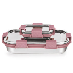 Slim Rectangular Stainless Steel Lunch Box, Pink image 6