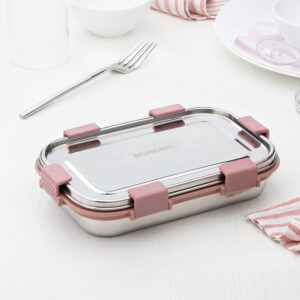 Slim Rectangular Stainless Steel Lunch Box, Pink image 7