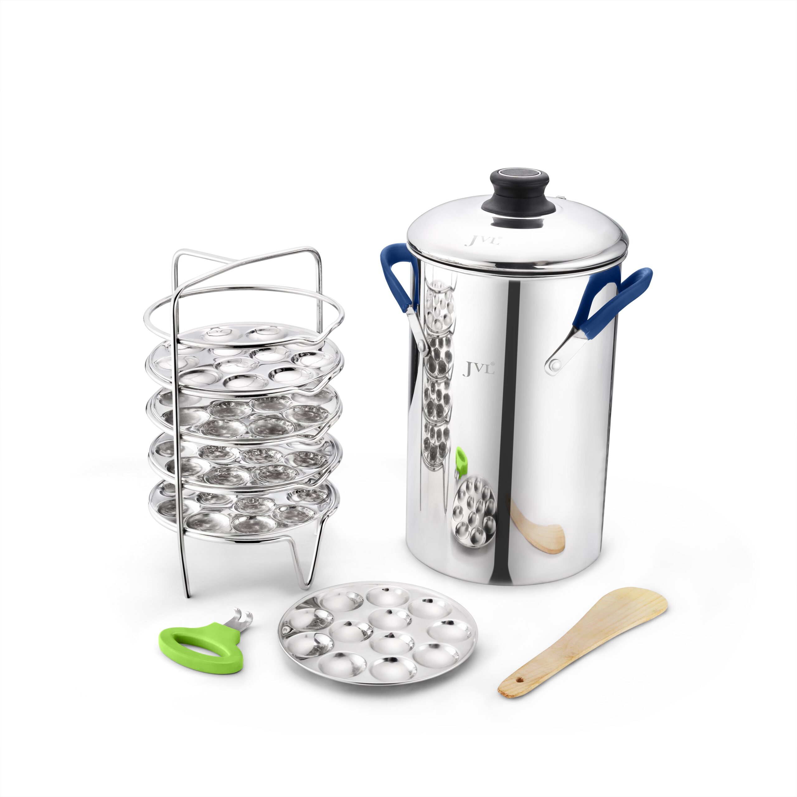 JVL Thatte Idly Maker with Triply Base | Stainless Steel, Induction Compatible, Includes Lifter & Steam-Vent Lid
