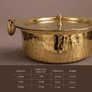 Tamira Pure Brass Flat Bottom Lagan With Lid, 3.5L image 3