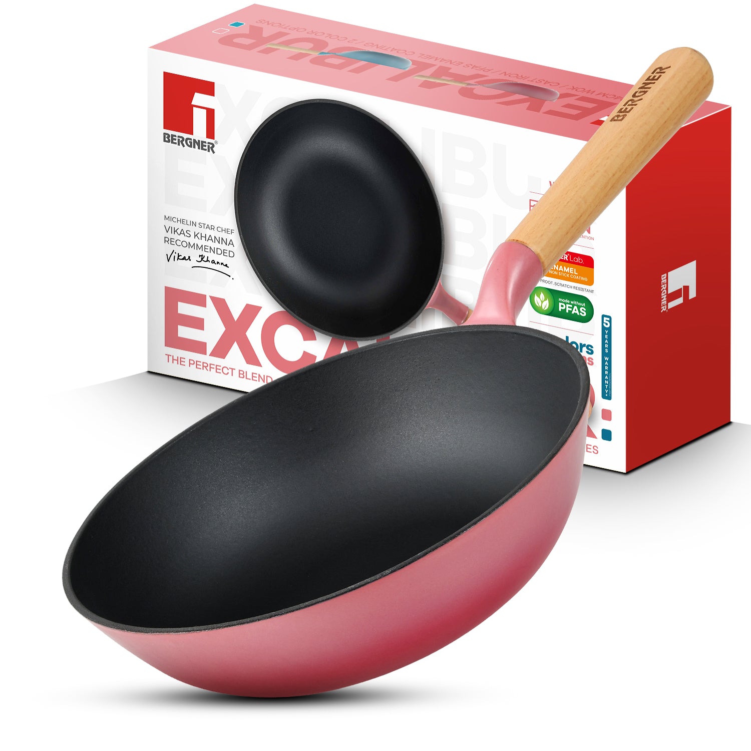 Excalibur Light Cast Iron 24cm (2L) Wok - Induction Bottom