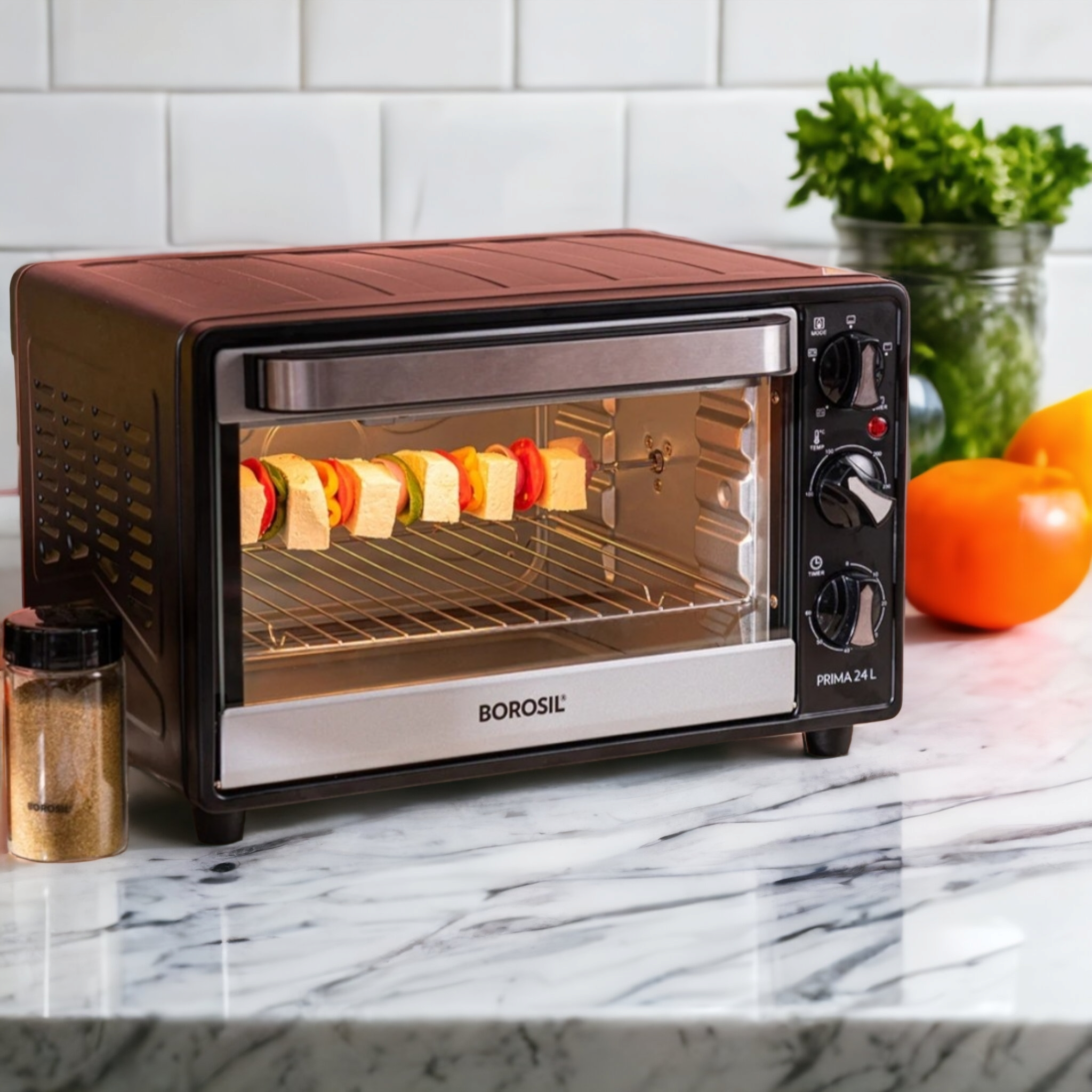 Borosil Prima 24L Oven Toaster Griller (OTG) | Motorised Rotisserie, Bake Grill & Toast, Full Accessory Kit