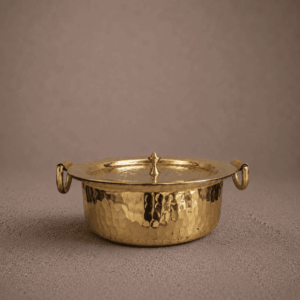 Tamira Pure Brass Flat Bottom Lagan With Lid, 2.5L