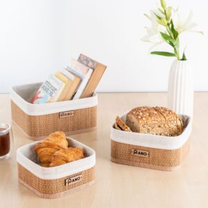 Pano Bamboo Kitchen Utility Geneva Basket, Set of 3 | Countertop Storage Organiser - Natural, Square