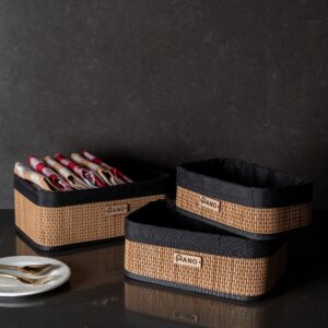 Pano Bamboo Kitchen Utility Geneva Basket, Set of 3 | Countertop Storage Organiser - Black, Rectangle