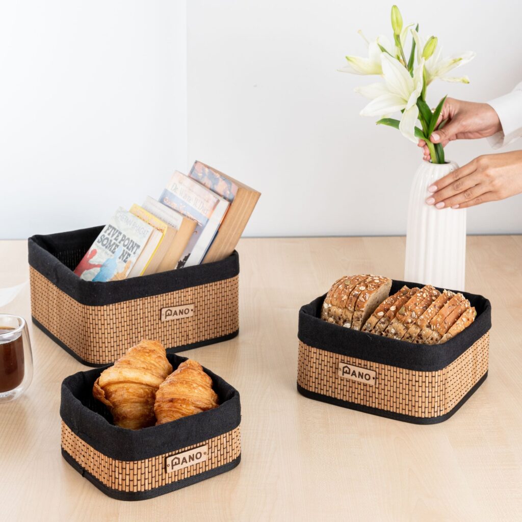 Pano Bamboo Kitchen Utility Geneva Basket, Set of 3 | Countertop Storage Organiser