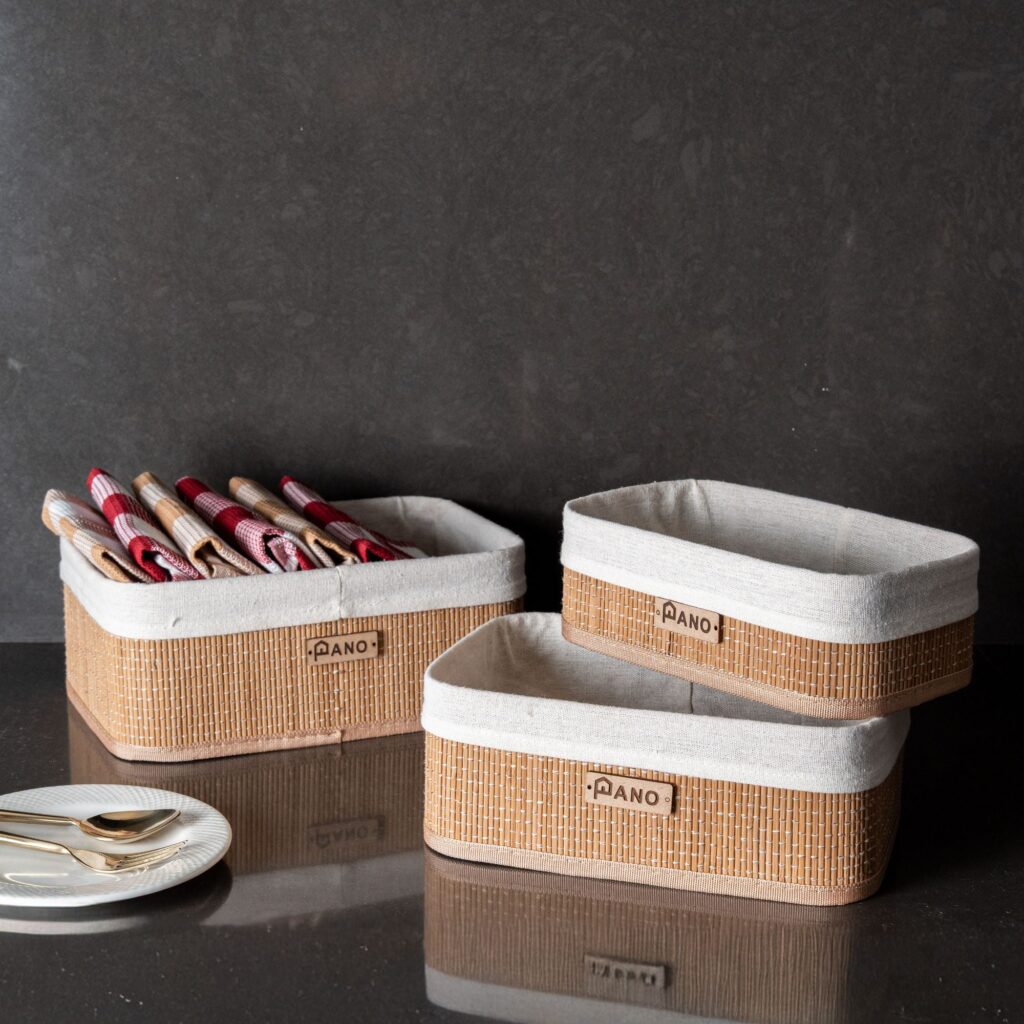 Pano Bamboo Kitchen Utility Geneva Basket, Set of 3 | Countertop Storage Organiser — Bihari Bartan Bhandar