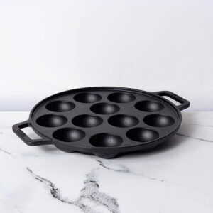 Meyer Pre-Seasoned Cast Iron Appam / Paniyaram Pan | 20 & 26 cm | Induction & Gas Compatible – 26 cm