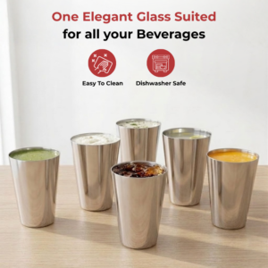 Vinod Plain Stainless Steel Glass, Set of 6, 300ml | No. 7 Size, High-Grade Steel, Durable Everyday Drinkware image 4