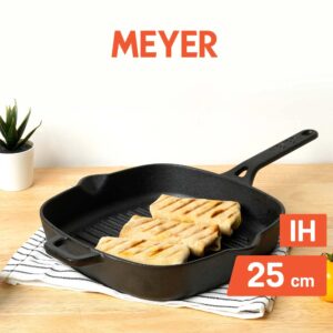 Meyer Pre-Seasoned Cast Iron Grill Pan, 25 cm | Char Sear Marks, Induction & Gas Compatible image 5