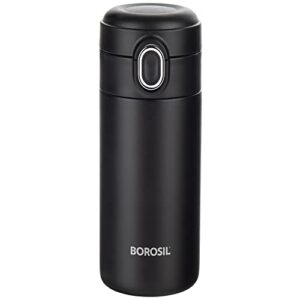 Borosil Traveller 300ml Vacuum Insulated Steel Water Bottle, Black