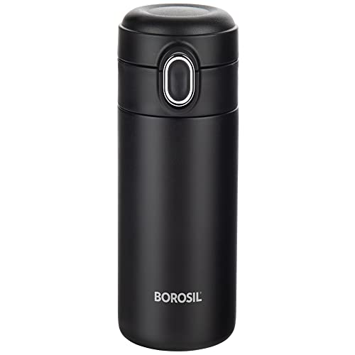 Borosil Traveller 300ml Vacuum Insulated Steel Water Bottle, Black