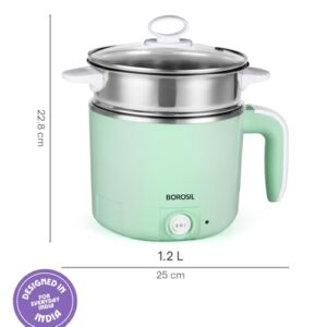 Borosil 1.2L Klassic Made in India Electric Steel Kettle with Steamer | Temperature Control Knob, Overheat Protection | For Boiling & Steaming Vegetables, Momo, Egg, Tea, Coffee | 1 Year Warranty image 3