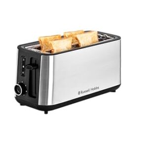 Russell Hobbs 17700 Pop-up Toaster, 4-Slice 1470W | Extra-Long Slots, Variable Browning, Bun Warmer | 2-Year Warranty