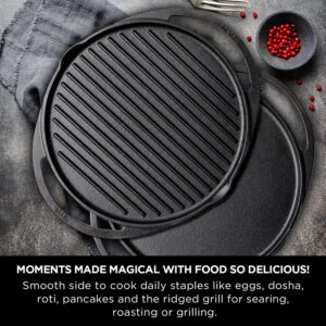 Meyer Pre-Seasoned Cast Iron 2-in-1 Grill & Griddle, 30 cm | Reversible Grill Pan + Dosa Tawa image 4