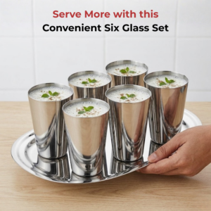 Vinod Plain Stainless Steel Glass, Set of 6, 300ml | No. 7 Size, High-Grade Steel, Durable Everyday Drinkware image 5