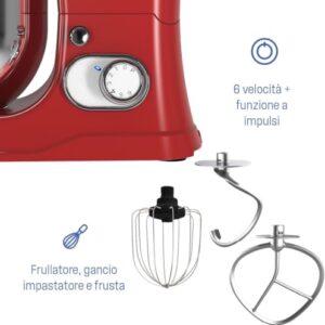 Westinghouse 1200W Stand Mixer, 5L Stainless Steel Bowl, Tilt-Head | 6-Speed + Pulse, Dough Hook, Flat Beater & Whisk | Retro Red, 2 Years Warranty image 3