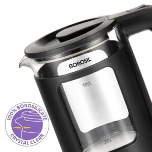 Borosil 1380 W Cooltouch 1.5L Electric Glass Kettle | Borosilicate Glass Body with Blue LED | Cool Touch Exterior | Auto Shut Off | 360° Base | 2 Year Warranty image 2