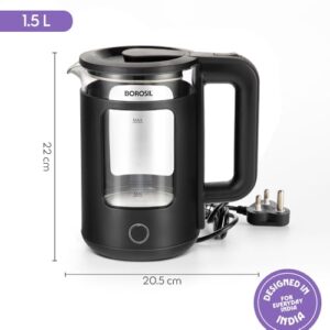 Borosil 1380 W Cooltouch 1.5L Electric Glass Kettle | Borosilicate Glass Body with Blue LED | Cool Touch Exterior | Auto Shut Off | 360° Base | 2 Year Warranty image 3