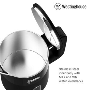 Westinghouse 0.8L 1000W Compact Electric Kettle, Stainless Steel Inner Body | 360° Cordless, Auto Shut-Off & Boil-Dry Protection | WKWKL1808 (Black), 2 Years Warranty image 3