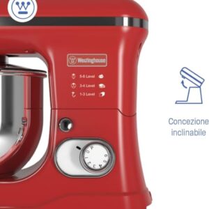 Westinghouse 1200W Stand Mixer, 5L Stainless Steel Bowl, Tilt-Head | 6-Speed + Pulse, Dough Hook, Flat Beater & Whisk | Retro Red, 2 Years Warranty image 4
