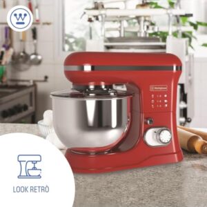 Westinghouse 1200W Stand Mixer, 5L Stainless Steel Bowl, Tilt-Head | 6-Speed + Pulse, Dough Hook, Flat Beater & Whisk | Retro Red, 2 Years Warranty image 2